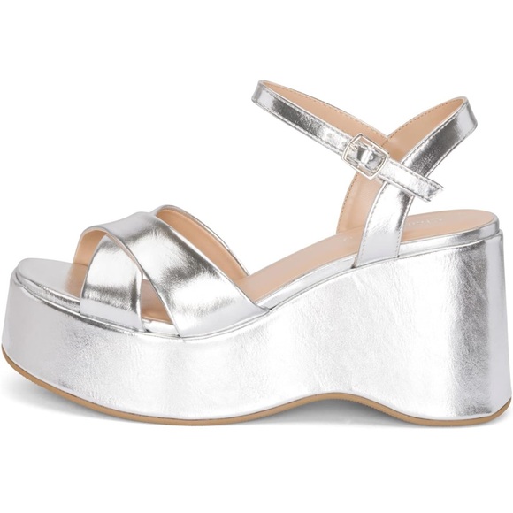Silver Platform Wedge Sandals - Picture 2 of 8